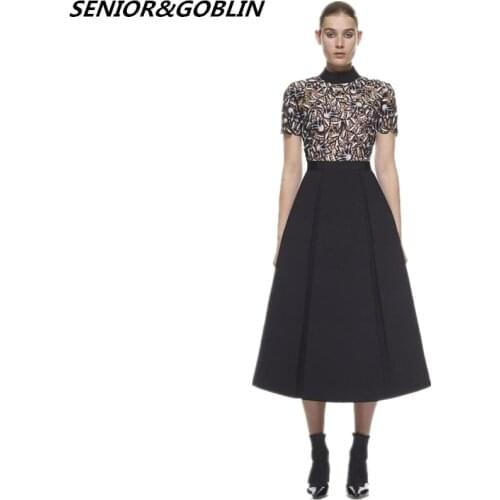 2019 Runway Autumn Dress Women Fashion Self-Portrait Embroidery Lace Hollow Out Patchwork Short Sleeve Long Vintage Dress