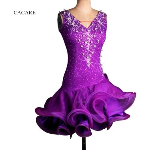 CACARE Latin Dance Dress Women Latin Dance Competition Dresses Fringed Dress Salsa Costumes D0175 Rhinestones Pearls Fluffy Hem