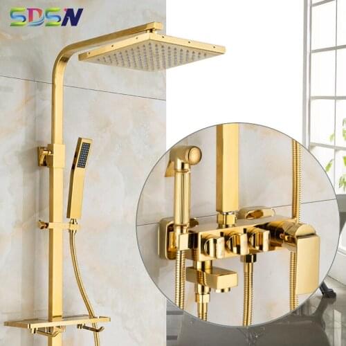 Gold Shower System Bathroom Shower Faucet Waterfall Shower Set with Bidet Bathtub Mixer Wall Mount Bath Shower Mixer-set System