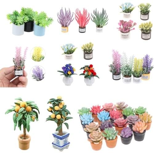 1:12 Dollhouse Miniature Flower Potted for Green Plant In Pot Doll House Furniture Home Decor Simulation Potted Plants Kids Toy