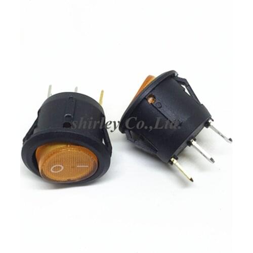 10PCS/LOT 23mm Diameter yellow Light ON OFF SPST Round Rocker Switch 3 Pins 6A/250V 10A/125V AC Power Switch KCD1-105