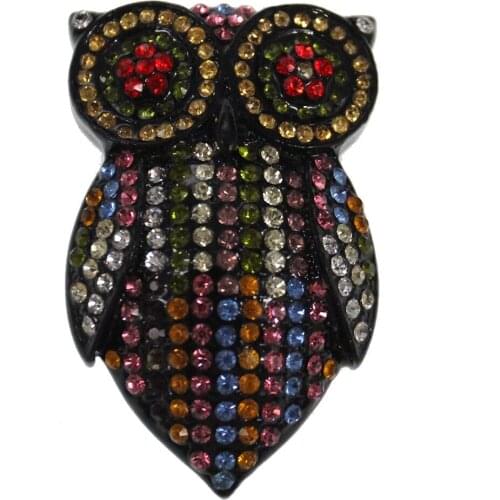 100pcs/lot Vintage Luxury Owl Animals Gold Tone Multi-color Crystal Brooch Pin