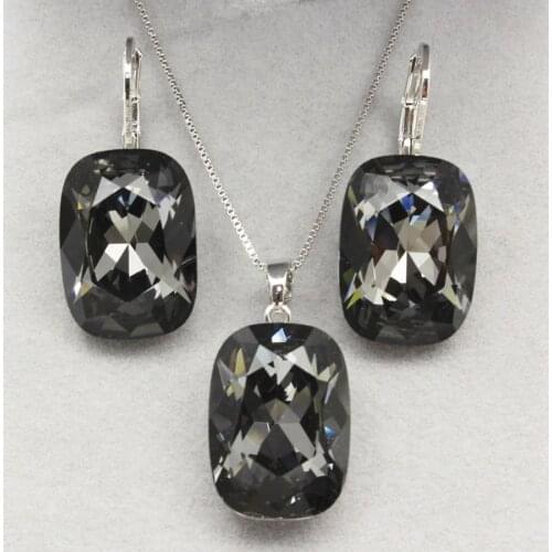 11.11 Sale Fashion Simple Rectangle Shaped Jewellery Gift Accessories White Gold Color Plated Necklace and Earing Sets for Women