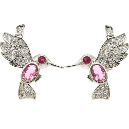 24x22mm 2021 Songbird Created Blue Aquamarine Pink Tourmaline Garnet Cubic t Zircon Daily Wear Ladies Silver Earrings