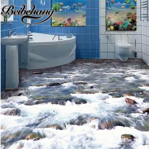 Beibehang Custom Floor painting 3D Wall paper crystal clear river water Bathroom Floor PVC Wallpaper Self-adhesive wall sticker