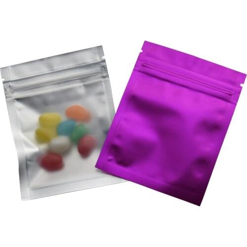 7.5x10cm Purple Aluminum Foil Zipper Clear Plastic Bag Packing Bags Ziplock Mylar Frosted Heat Seal Storage Bag 100pcs/lot