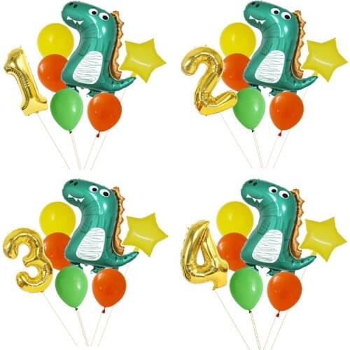 7pcs/set Dinosaur Party Balloon Set 32inch Gold Foil Number Balloon Kids Wild Birthday Party Decor Animal Jungle Party Supplies