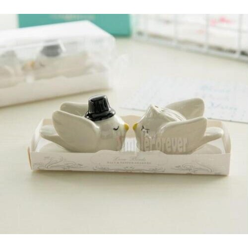 Free Shipping New 200pcs=100sets/LOT Bride Groom Angel Love Birds Salt and Pepper Shaker Wedding Favors and Gits for Guest