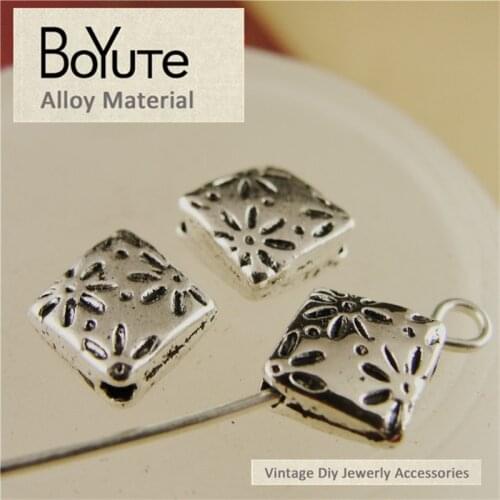 BoYuTe (100 Pieces/Lot) 8*8MM Antique Silver Plated Zinc Alloy Materials Rhombus Spacer Beads Diy Jewelry Making Accessories