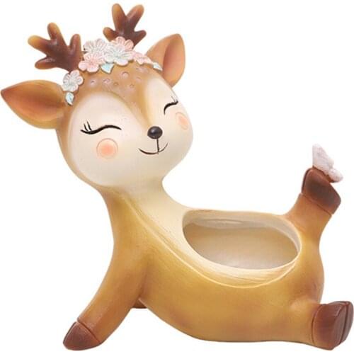 Succulent Flower Pot Durable Deer Resin Crafts Ornaments Tabletop Animal Shaped Desktop Planter For Home Decoration Xmas Gifts