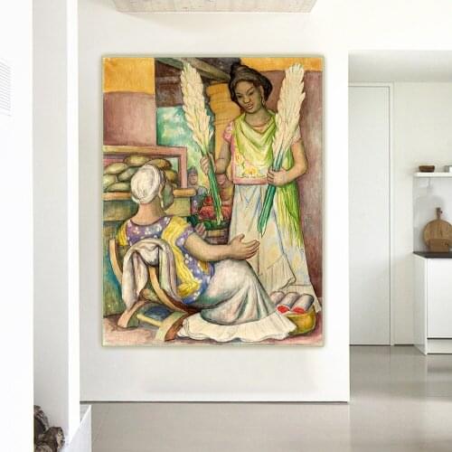 Diego Rivera《Flower seller in tehuantepec》Canvas Art Oil Painting Artwork Picture Wall Hanging Decor Home Living Room Decoration