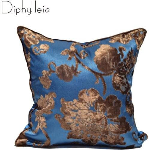 Diphylleia New Arrival Cushion Cover Royal Blue Silk Satin Cut Velvet Classic Chinese Style Lumbar Pillow Case Living Room Sofa