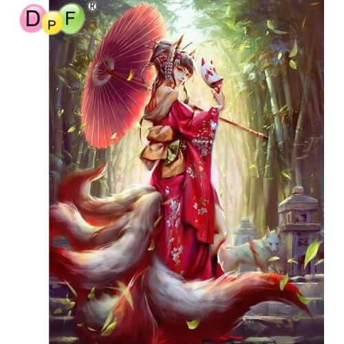 DPF DIY Gift Red Dressed Fox Lady 5D full Round Diamond Painting Magic Cube Cross Stitch Diamond Embroidery crafts Mosaic Decor