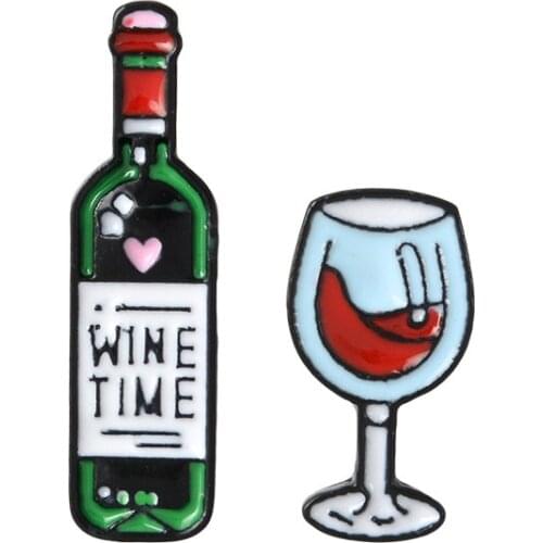 Red Wine Cup Cartoon Brooch Bag Pin Shirt Badges Enamel Pins Broches for Men Women Badge Pines Brooches Jewelry Accessories
