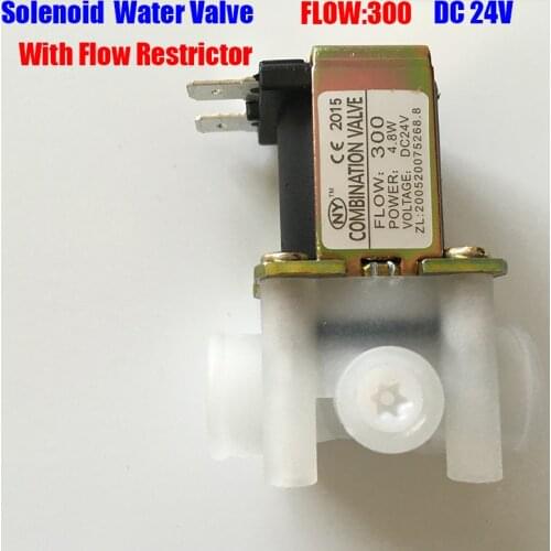 Water filter Solenoid electronic Water Valve 24V DC 1/4" Inlet Feed With Flow 300cc restrictor Reverse Osmosis water Purifier