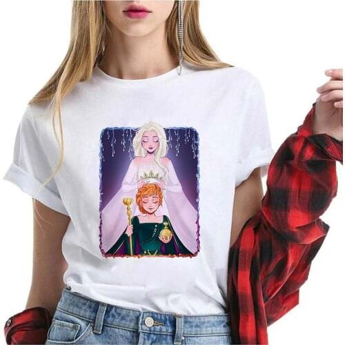 Frozen Cartoon Queen Elsa Princess Anna T shirt Women Harajuku Disney Kawaii Summer Casual Graphic Fashion Girls Tops