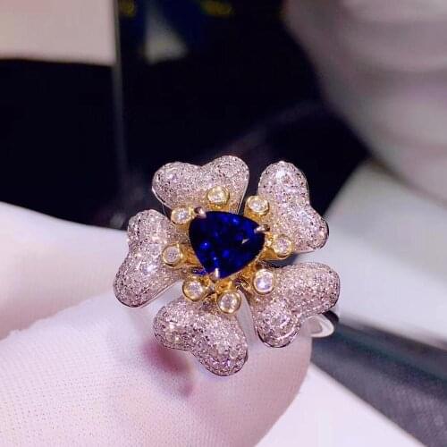 H627 Blue Sapphire Ring 1.05ct Real Pure 18 K Natural Unheat Royal Blue Sapphire Gemstone Diamonds Stone Female Ring