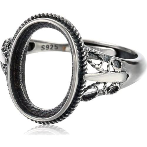 Ring Blank for 8x10mm/10x14mm/11x15mm/12x16mm Oval Cabochons Ring Base Thai Sterling Silver Adjustable Ring Setting SR0066