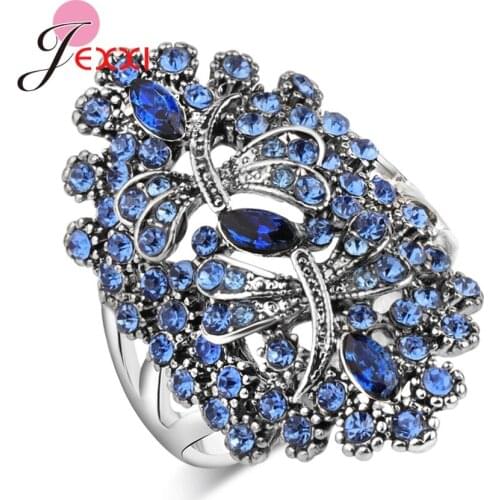 Luxury Full Crystal Paved Finger Rings For Women Girls Wedding Party 925 Sterling Silver Beautiful Ring Wholesale