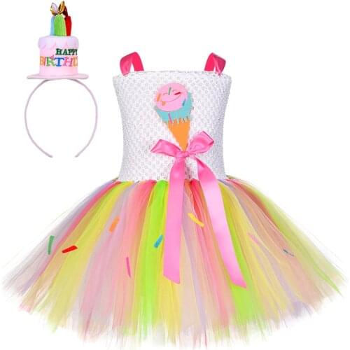 Candy Ice Cream Cake Birthday Dress for Girls Kids Rainbow Dresses Toddler Baby Girl Costume Birthday Party Gift Children Outfit