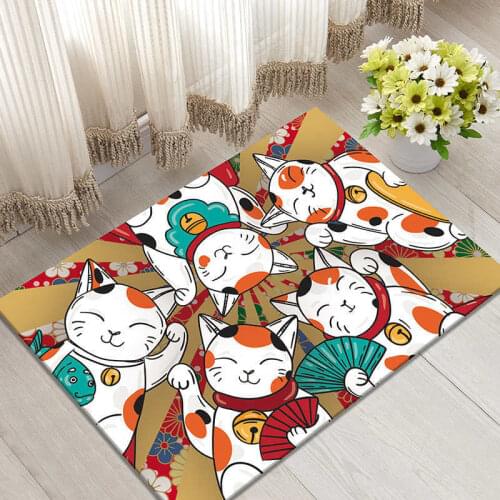 Fortune Cat Rug Floor Door Mat Carpet For Living Room Bedroom Vestibule TOILET Rugs Washable