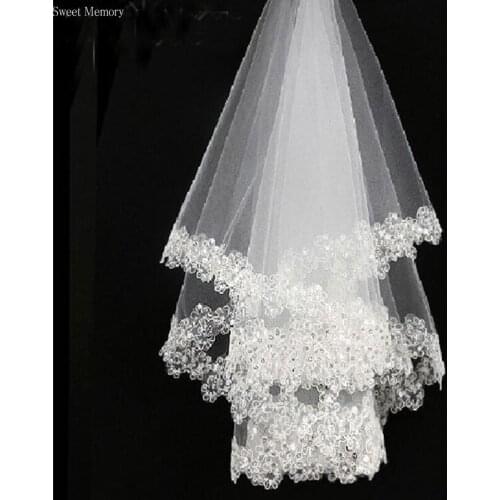 2021 Sweet Memory Women White 1.5m Lace Applique Edge Bridal Wedding Bride Veils Wedding Accessory