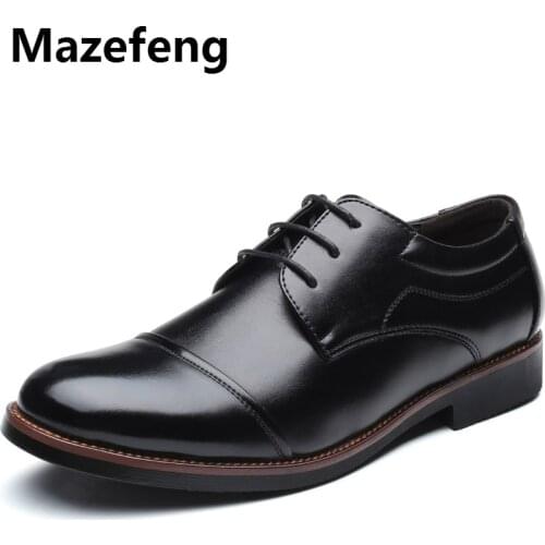 Mazefeng Men Dress Shoes Formal Business Work Soft Patent Leather Pointed Toe for Man Male Mens Oxford Flats Plus Size 39-48