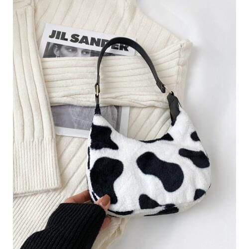 Fashion Leather Plush Animal Pattern Underarm Bag Purse Women Shoulder Top-handle Bag Portable Street Travel Commuter Pouch