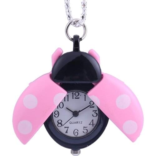 Pink wave point beetle fashion quartz pocket watch accessories clock fashion men and women gift with necklace