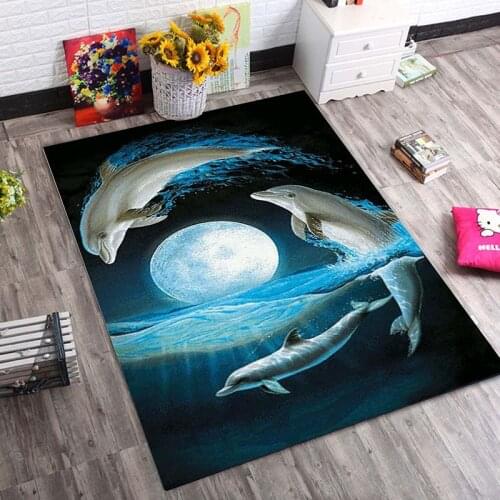 Cartoon Animal Dolphin Rugs Soft Flannel Home Carpet Non-slip Kids Play Mats Child Room Decor Carpets for Living Room Area Rug
