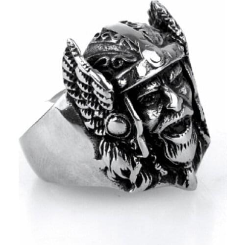 Mens Boys Retro Black Silver color Tone Zeus Odin-Norse Myth 316L Stainless Steel Ring