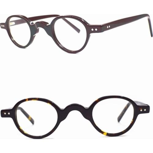 Spring Hinges Vintage Super Small 38mm Oval Acetate Eyeglass Frames Full Rim Myopia Rx able Glasses