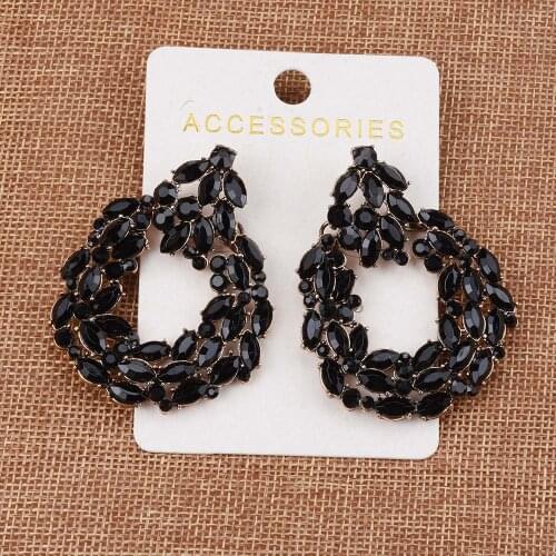 Full Black Acrylic Rhinestone Geometric Statement Drop Earrings Women Korean Style Vintage Large Earrings Jewelry Accessories