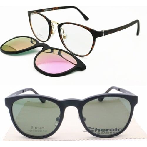 ULTEM combined metal wayframe prescription eyeglasses with clip on removeable polarized sunglasses lenses for ladies TJ202