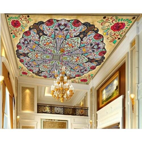 Custom 3d ceiling photo wall murals Rose flower circle 3d ceiling murals wallpaper living room luxury ceiling wallpaper