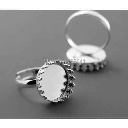 Blank Ring Settings with Round Crown Bezel Cameo Resin Cabochons Bases Adjustable Rings DIY Jewelry Findings Silver Plated