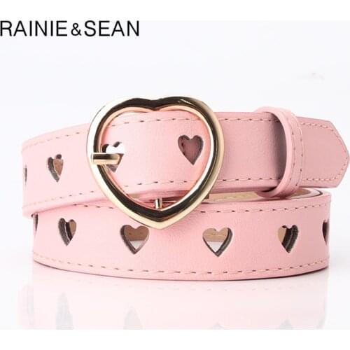 Pink Women Belt Hollow Out Loving Heart Ladies Waist Belt for Trousers Pin Buckle Leather Green Female Vintage Belt 105cm
