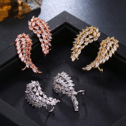 KSRA Victorian Inspired Chandelier Wing Earrings For Women Cubic Zirconia Brass Statement Wedding Earrings Brides Jewelry