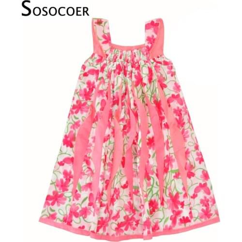 SOSOCOER Girls Dress Suspenders Flower Little Girl Dresses For Kids Clothes New Summer Style Butterfly Children Dresses Outfits