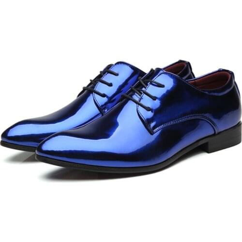 Patent Leather Men Wedding Shoes Gold Blue Red White Oxfords Shoes Designer Pointed Toe Dress Shoes Big Size 37-48gh8