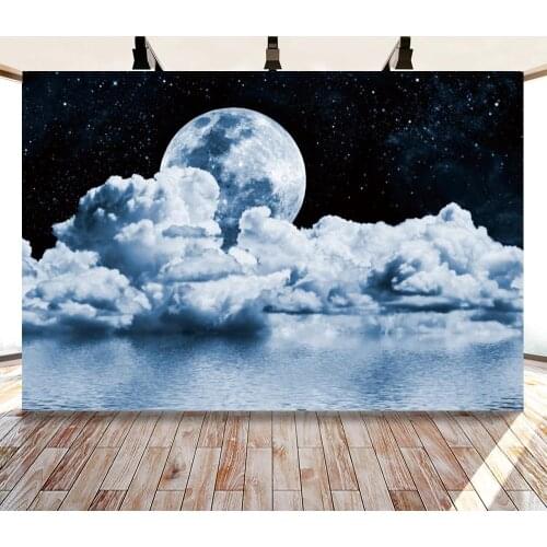 Dreamy Full Moon Night Starry Sky and Big Tree Backdrops Photo Vinyl Background Decorations for Photography Props