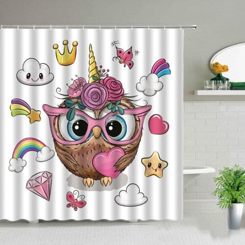 Owl Waterproof Shower Curtain with Hook Cartoon Bathroom Curtain Shower Curtain Home Decoration Bath Screen