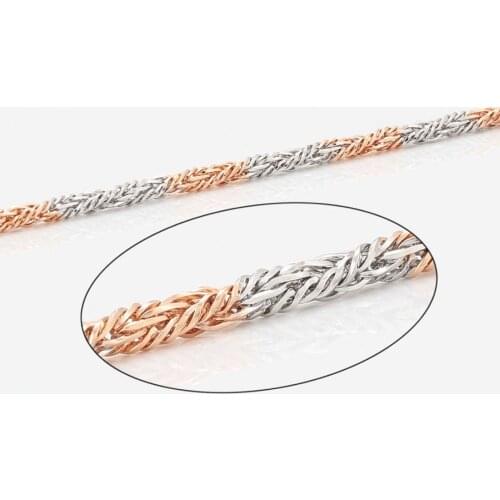 XP Jewelry --( 45 cm x 2 mm ) 18 inch 585 Rose Gold Mix White Weave Chain Necklaces for Women Men Fashion Jewelry