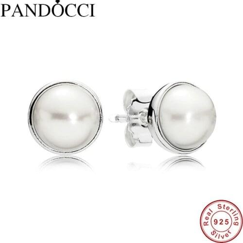 QANDOCCI Silver Stud Earrings for Women, Authentic 925 sterling-silver-jewelry, Euorpean Style, Elegant Beauty, White Pearl