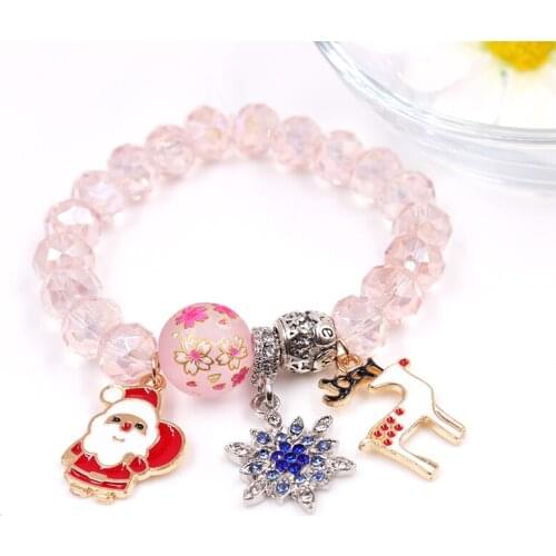 1 Pcs/Lot New Christmas Series Glass Bracelet Wholesale Trinket Plating AB Diamond Snowflake Printing String Beads Bracelet