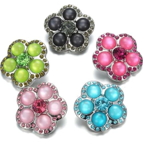 6pcs/lot New Snap Jewelry High Quality Rhinestone Crystal 18mm Flower Snap Buttons Fit 18mm Snap Bracelets for Women