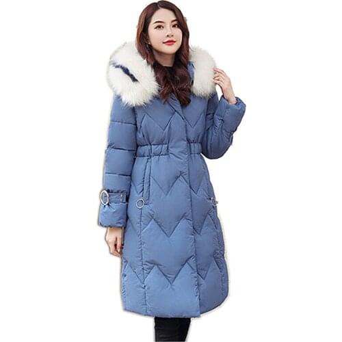 Large Fur Down Jacket Winter Women New Fashion Loose Hooded Down Cotton Padded Jacket Coat Female Thick Long Parkas Outwear