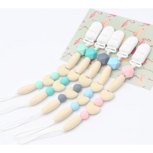 2020 New Wooden Beads Chain Baby Pacifier Chains For Baby Chew Toy Infant Safe Silicone Pacifier Clip Nipple Anti-Dropping Chain