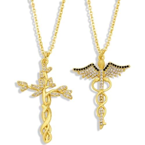 FLOLA Gold Chain Cross Pendant Necklace For Women White Stone Copper CZ Short Necklace Christian Jewelry nkey10
