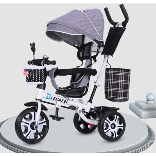 4 in 1 Kids Push Tricycle Baby Toddler Trike Bike 3 Wheel Ride On Toy Children Infant Stroller Parent Handle Rotatable seat